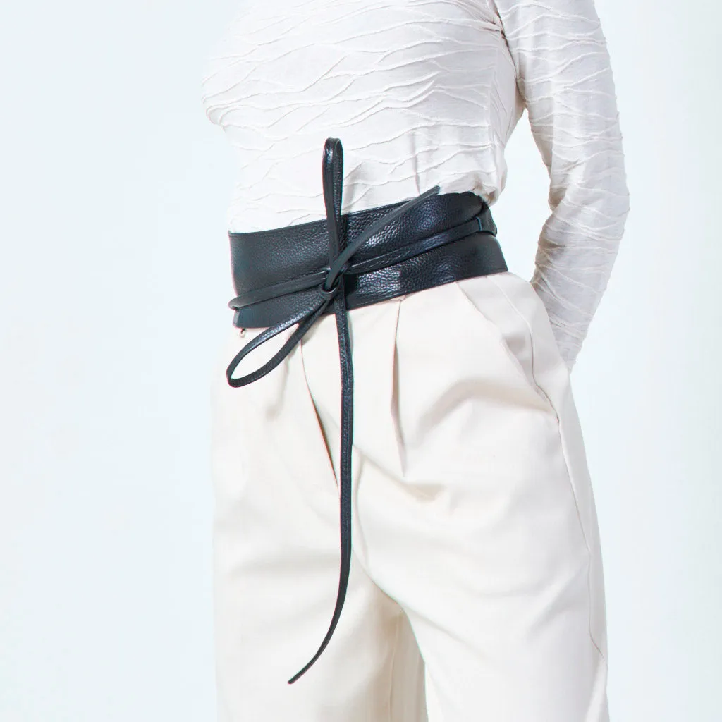 Faux leather obi belt with wrap tie wholesale