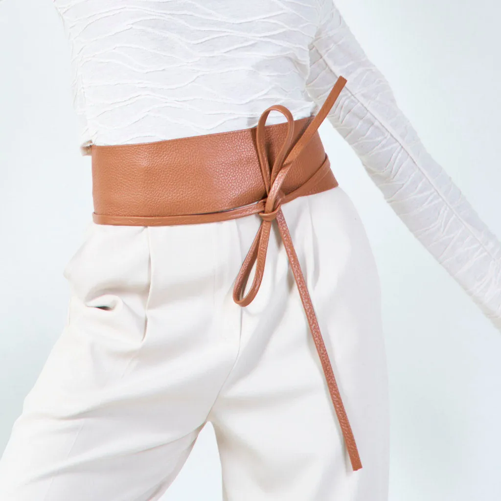 Faux leather obi belt with wrap tie wholesale