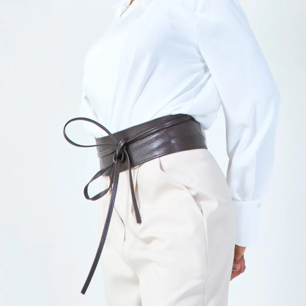 Faux leather obi belt with wrap tie wholesale