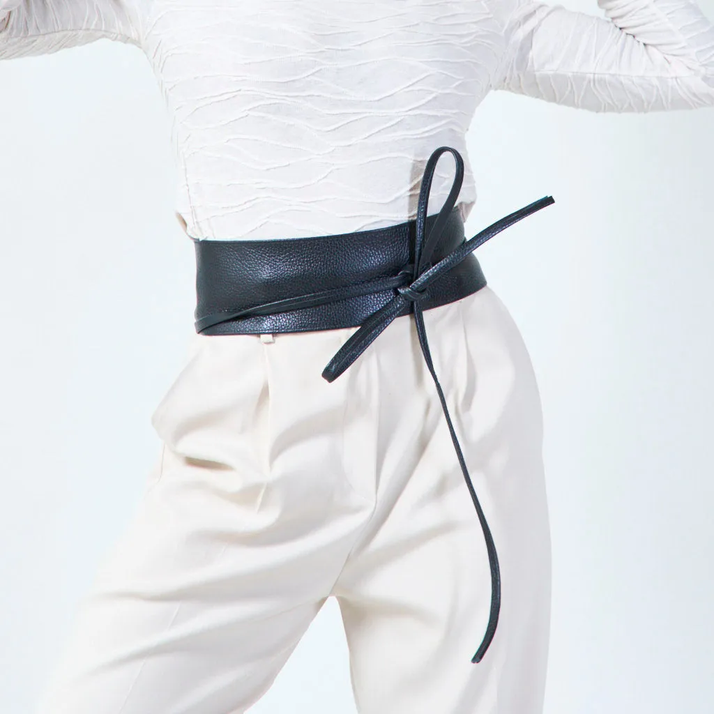 Faux leather obi belt with wrap tie wholesale