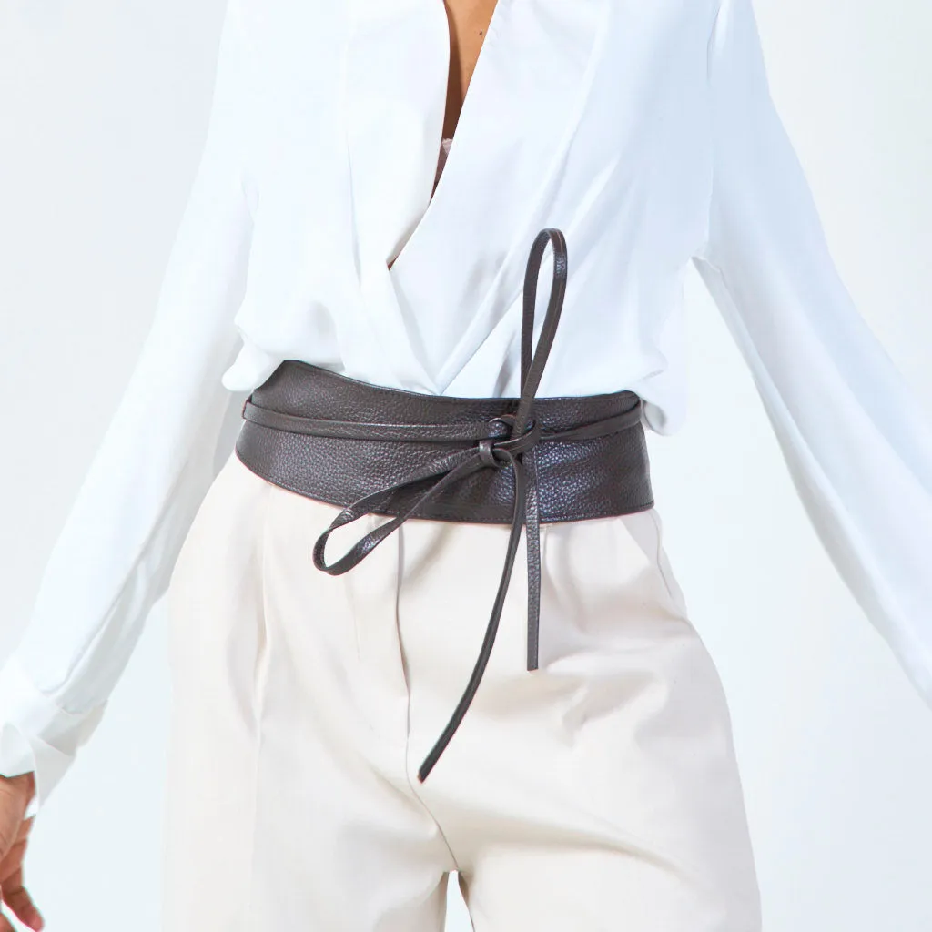 Faux leather obi belt with wrap tie wholesale