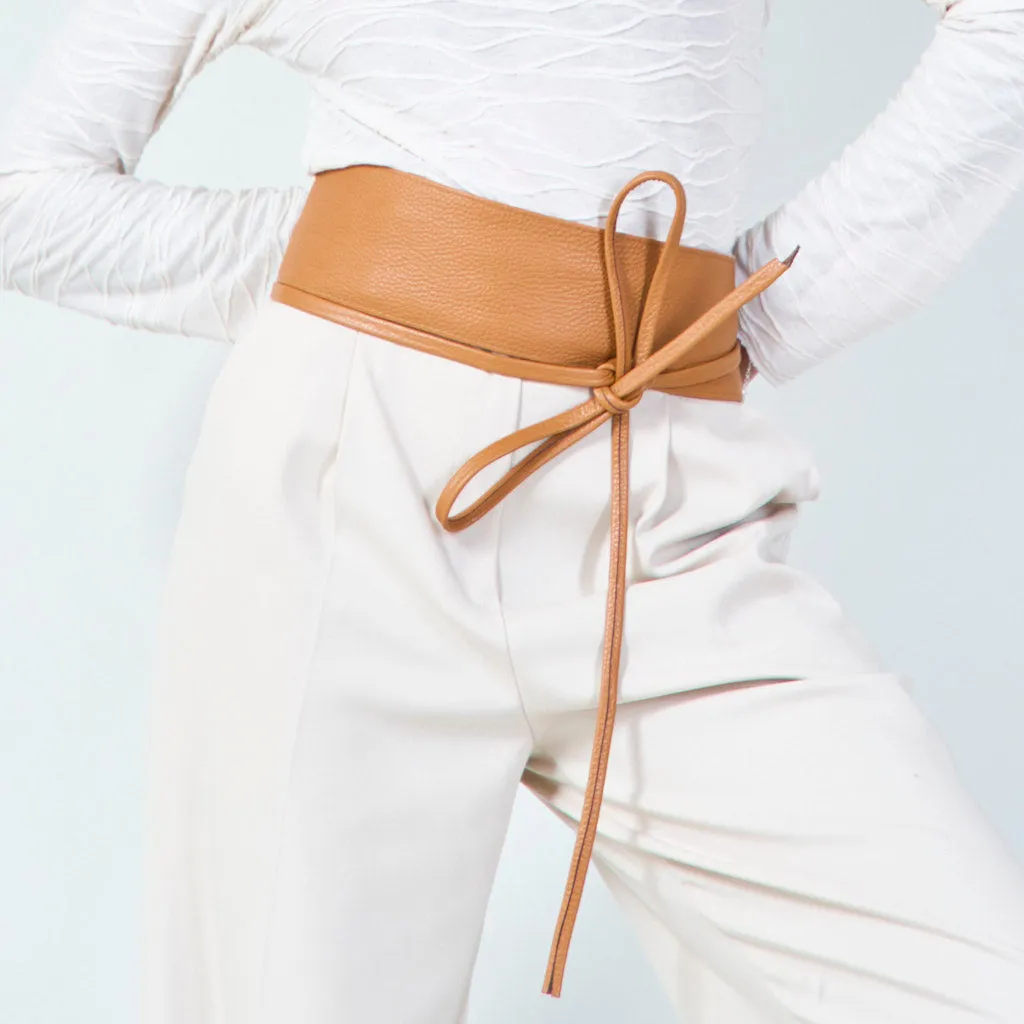 Faux leather obi belt with wrap tie wholesale