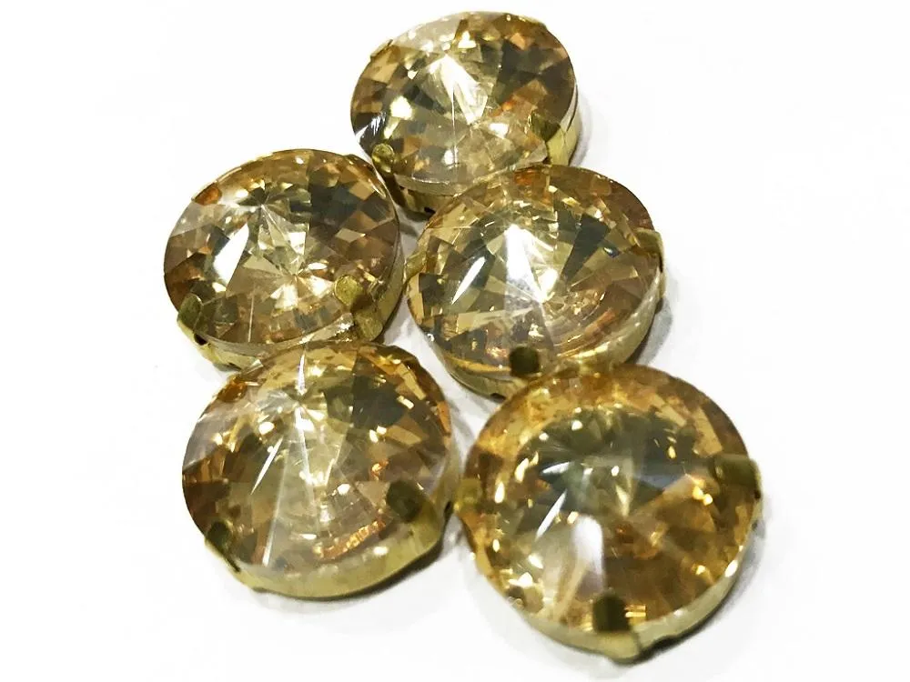 Golden Circular Glass Stone with Catcher (18 mm) (Wholesale)