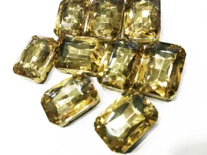 Golden Rectangular Glass Stone with Catcher (14x10 mm) (Wholesale)