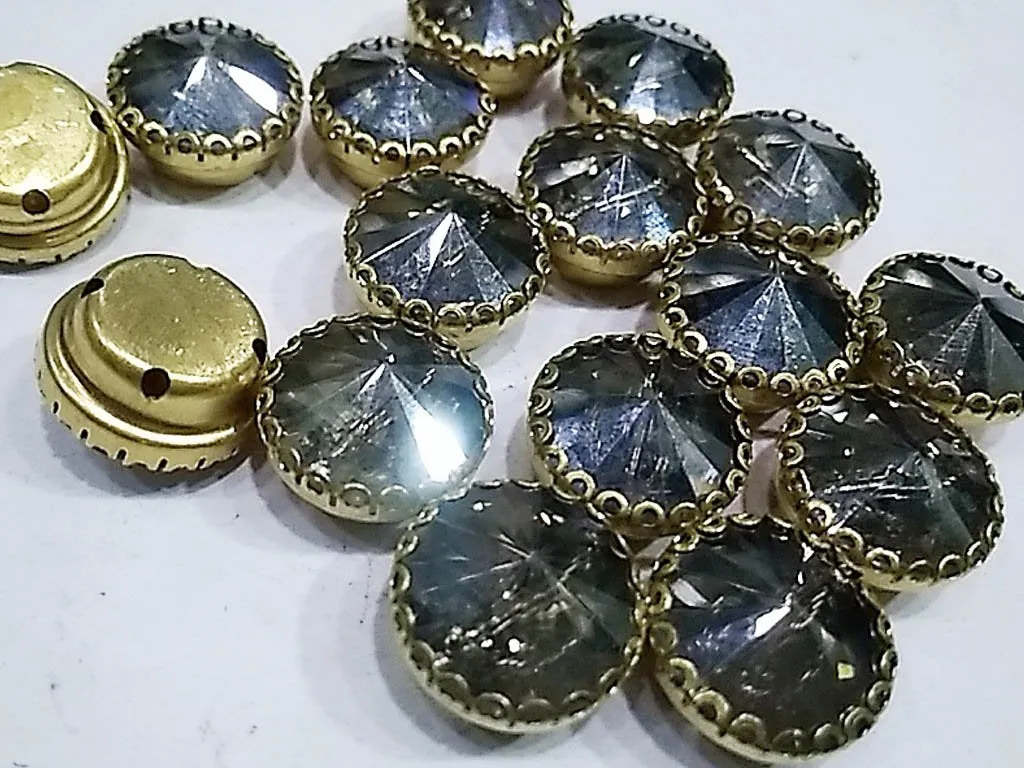 Gray Circular Glass Stone with Catcher- 14 mm
