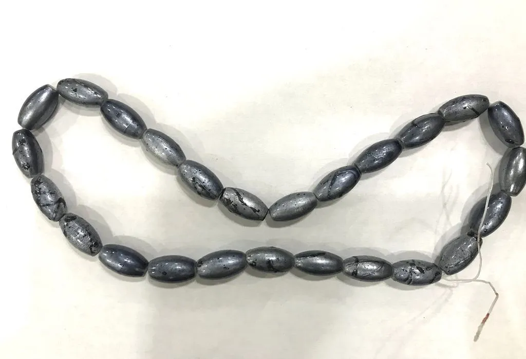 Gray Oval Glass Beads (21x8 mm)