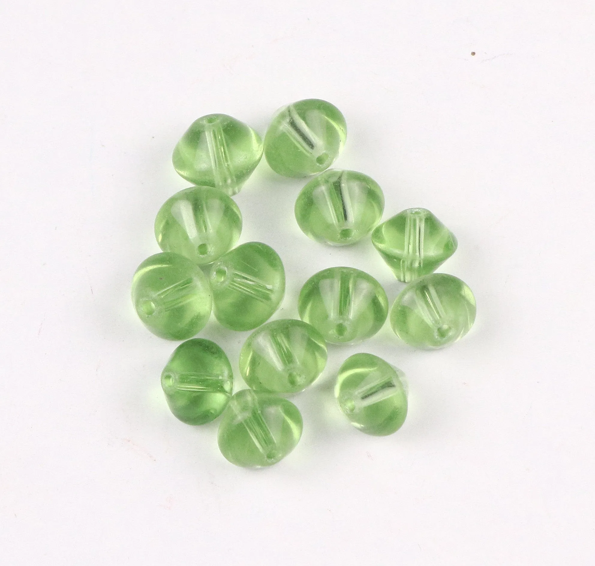Green Transparent Bicone Glass Beads - 10x11 mm