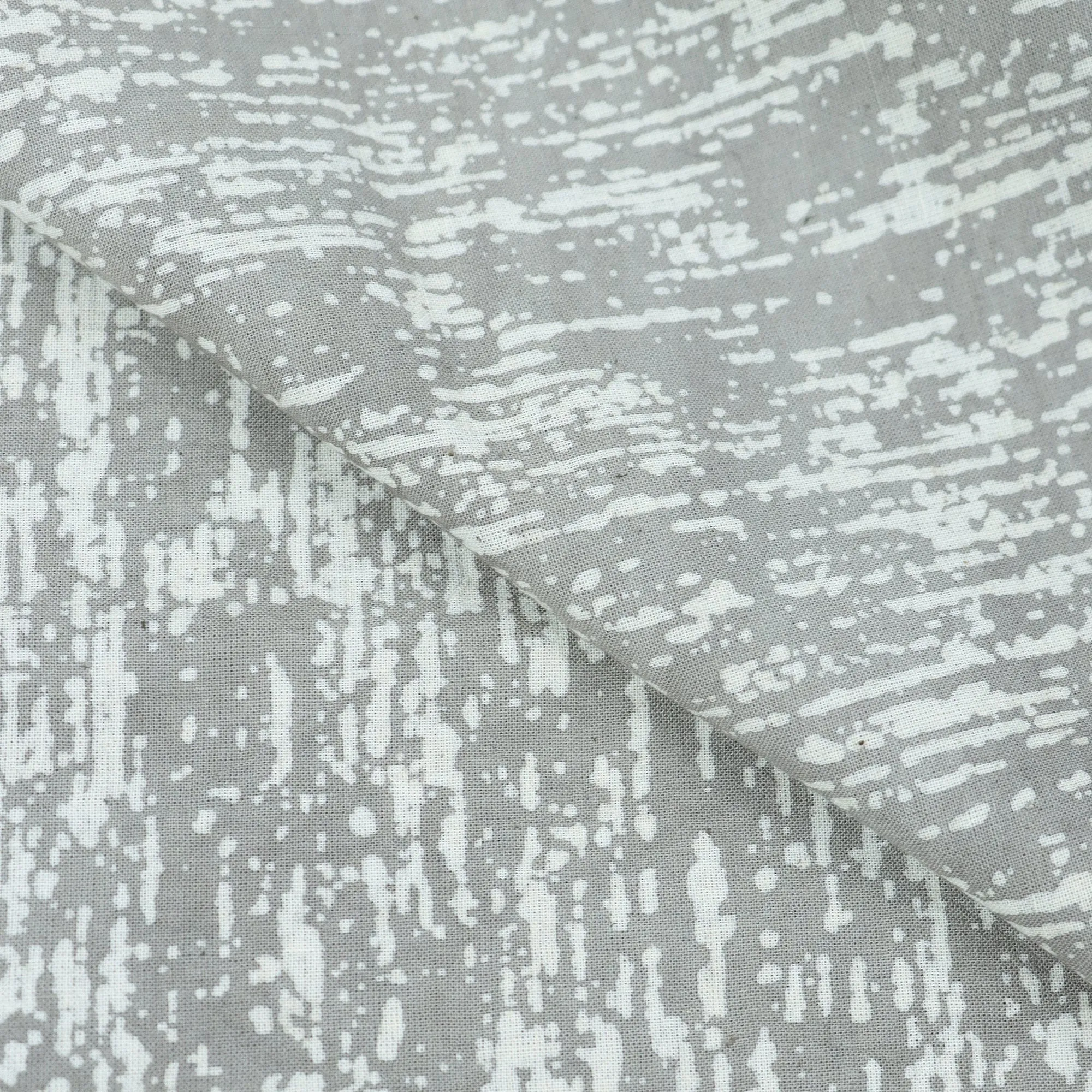 Grey Hand Block Print Fabric Abstract Soft Cotton Dabu Print