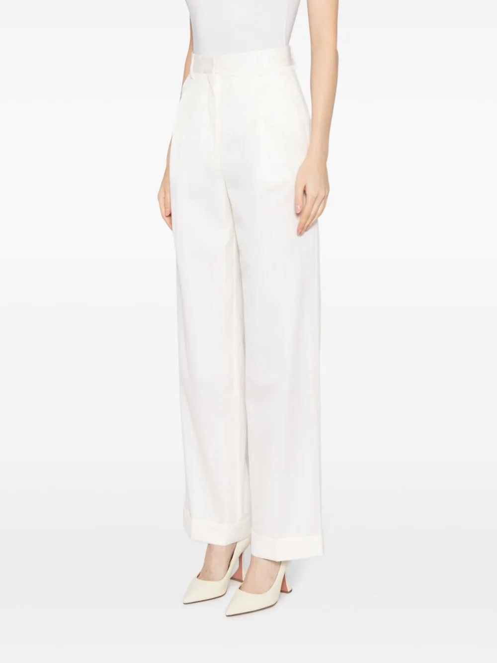 high-waist wool straight-leg trousers