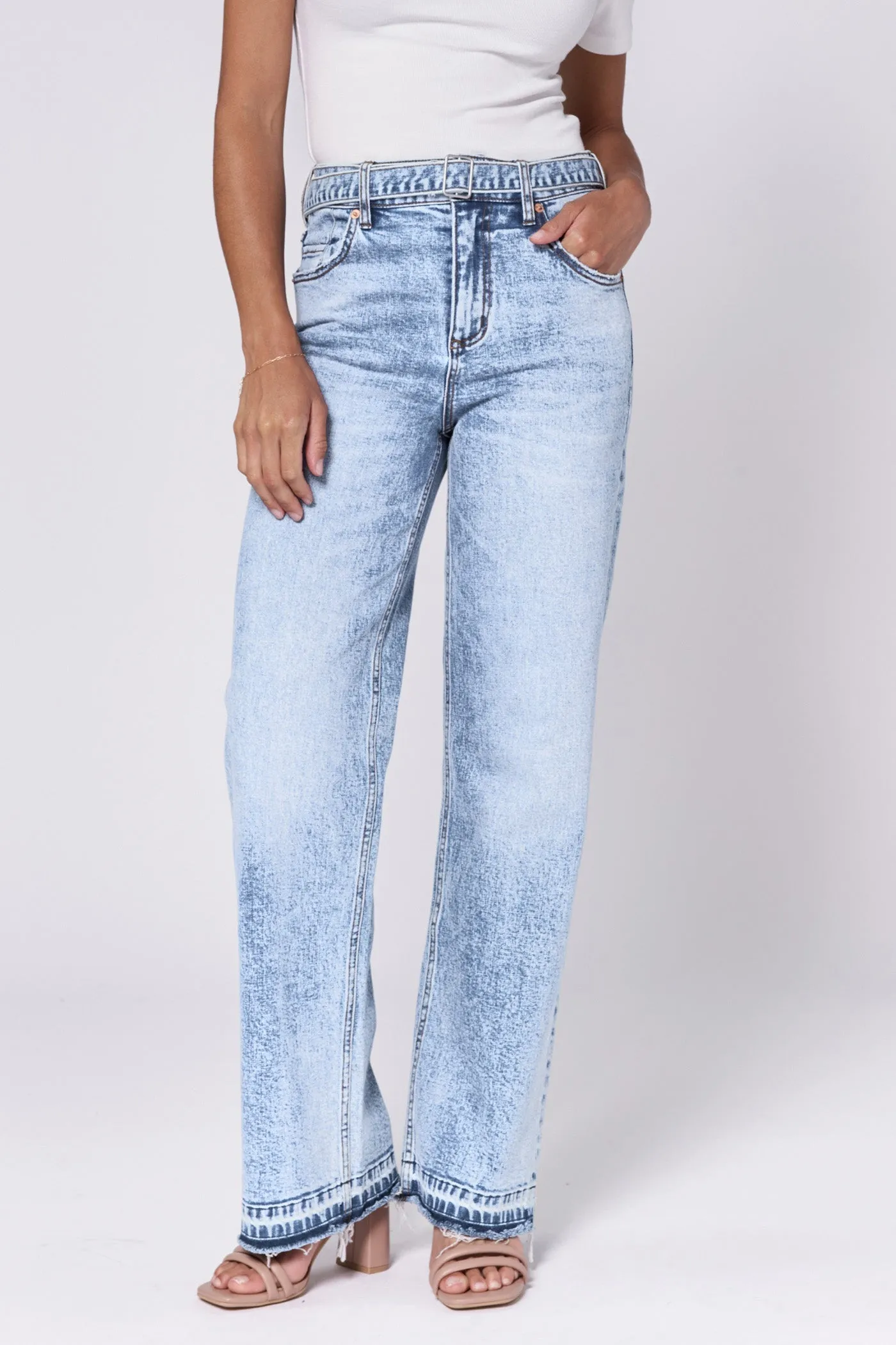 HOLLY HIGH RISE TONAL FRAY HEM STRAIGHT JEANS RENDON
