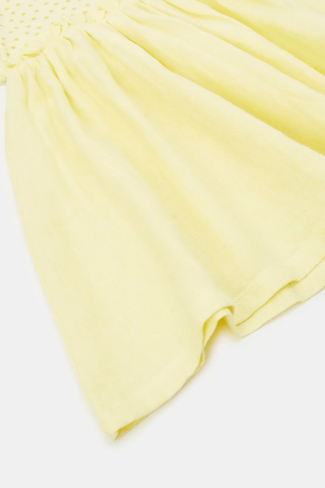 Infant Girls Yellow Printed Rib Yoke Dress