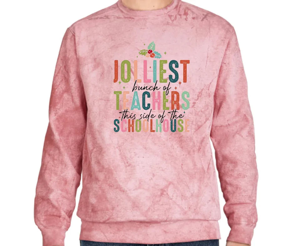 Jolliest Teachers Christmas Comfort Colors Smoke Dyed Top Falcon Christmas