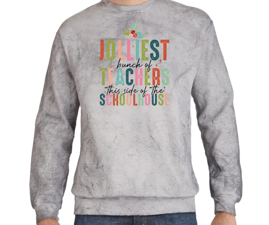 Jolliest Teachers Christmas Comfort Colors Smoke Dyed Top Falcon Christmas
