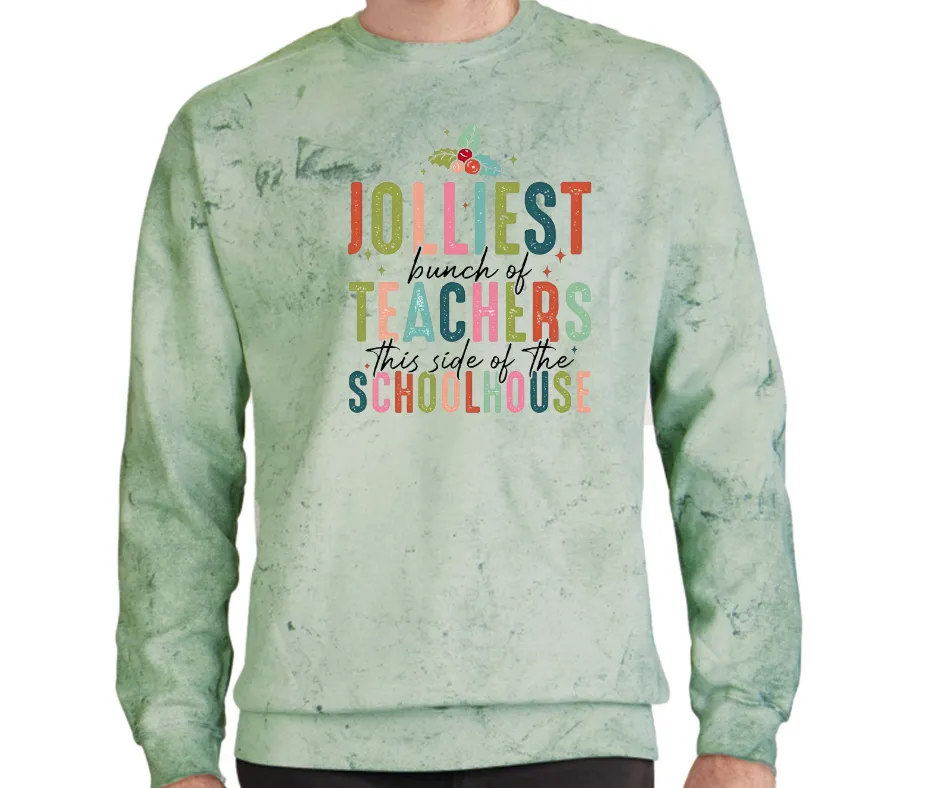Jolliest Teachers Christmas Comfort Colors Smoke Dyed Top Falcon Christmas