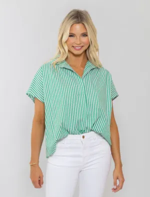 Karlie Stripe Poplin Vneck Top