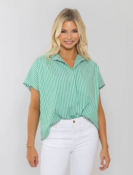 Karlie Stripe Poplin Vneck Top
