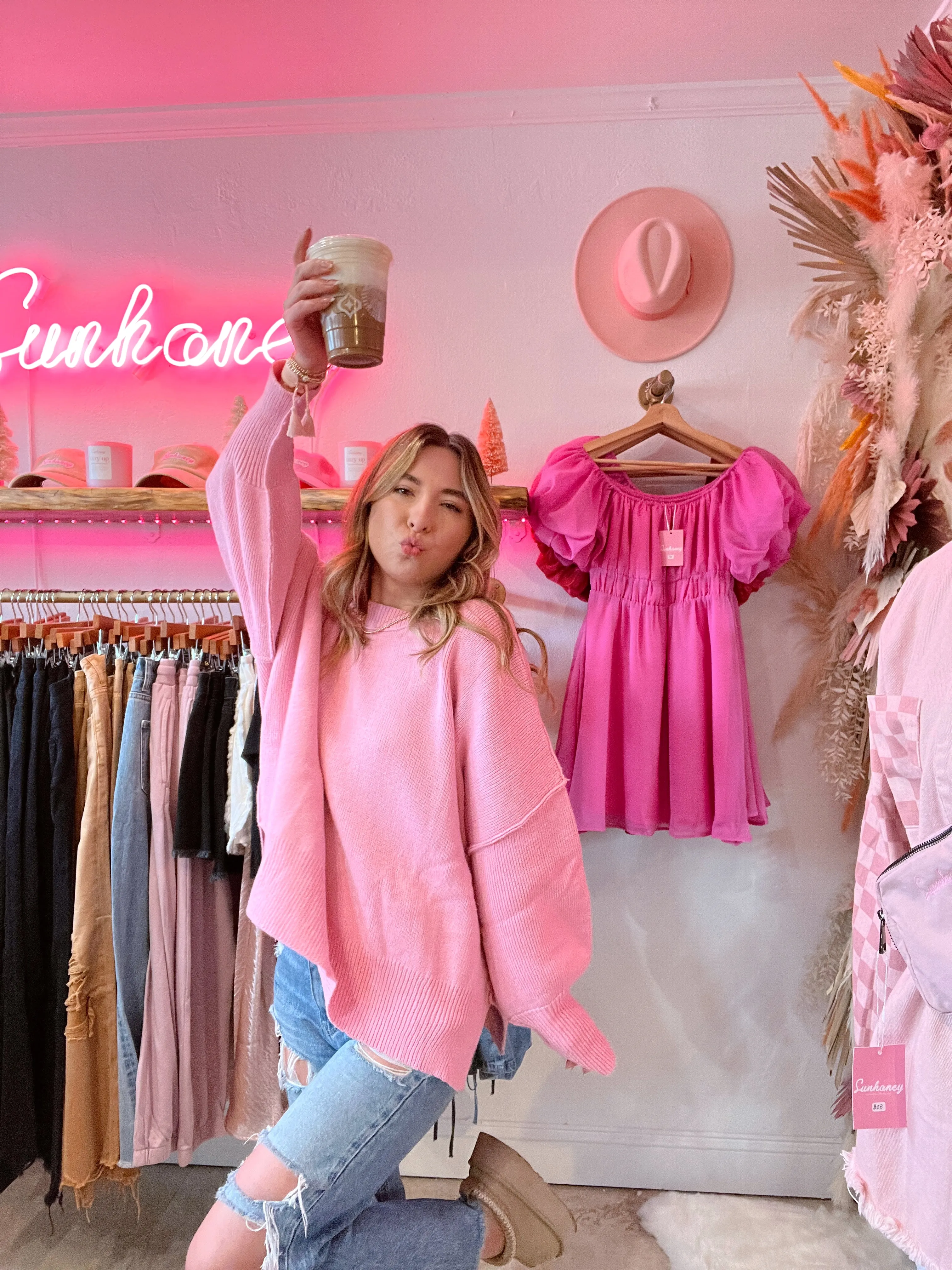 Let's Get Toasty Oversized Ribbed Sweater - Pink