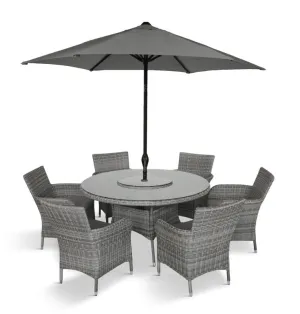 LG Outdoor Monaco Stone 6 Seat Dining Set with Weave Lazy Susan & 3m Parasol