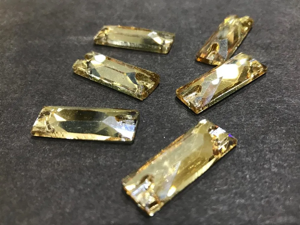Light Golden Rectangular Glass Stones (25x10 mm) (Wholesale)