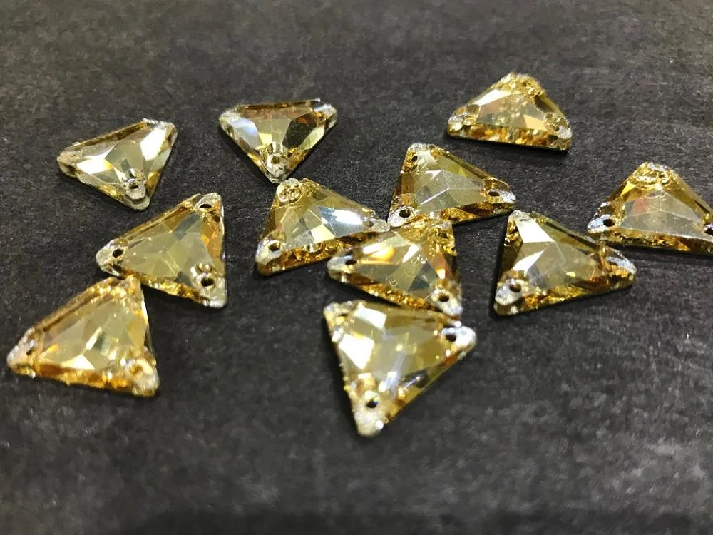 Light Golden Triangular Glass Stones (14x14x14 mm) (Wholesale)