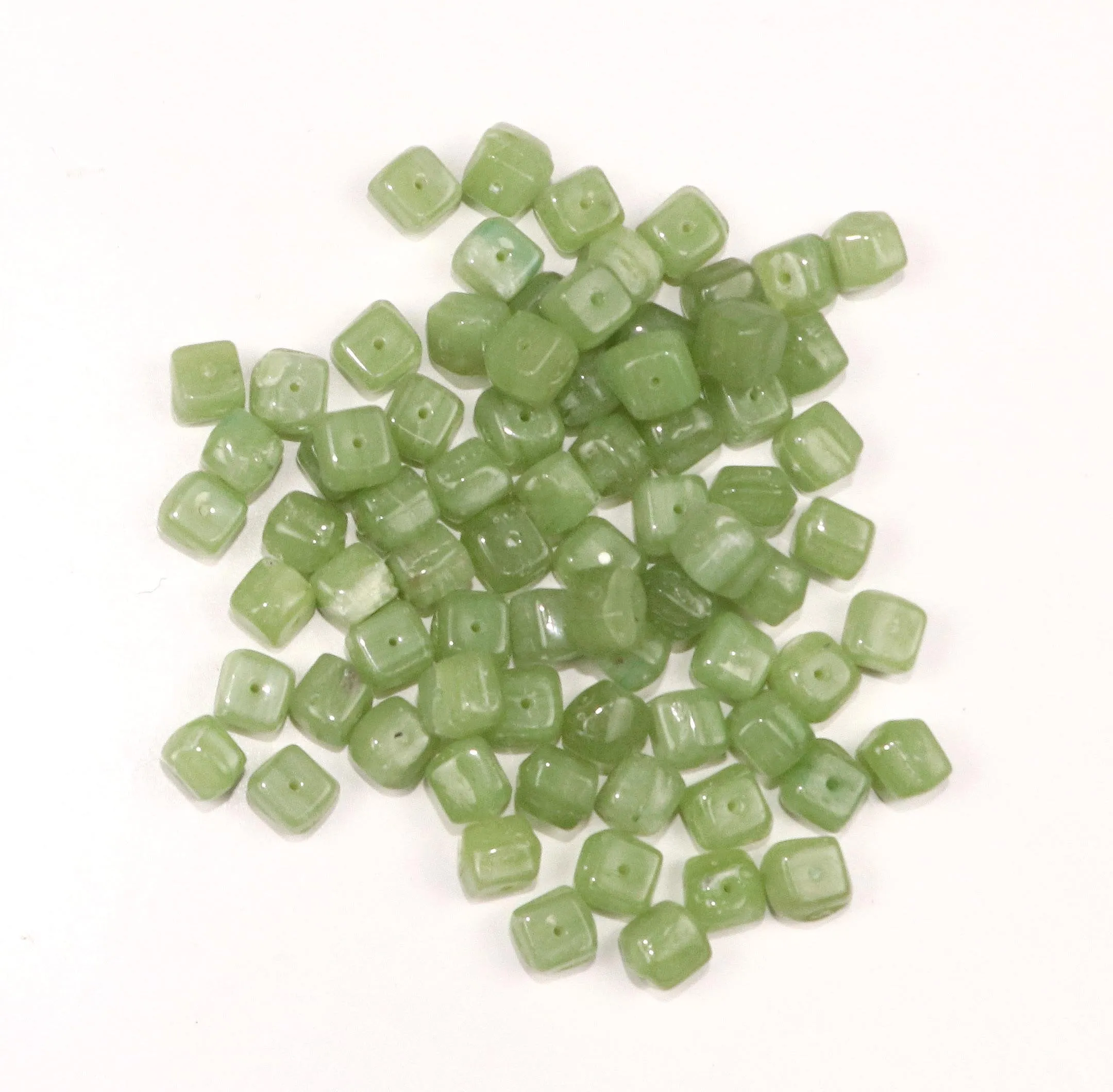Light Green Cuboidal Fancy Glass Beads- 6x7 mm