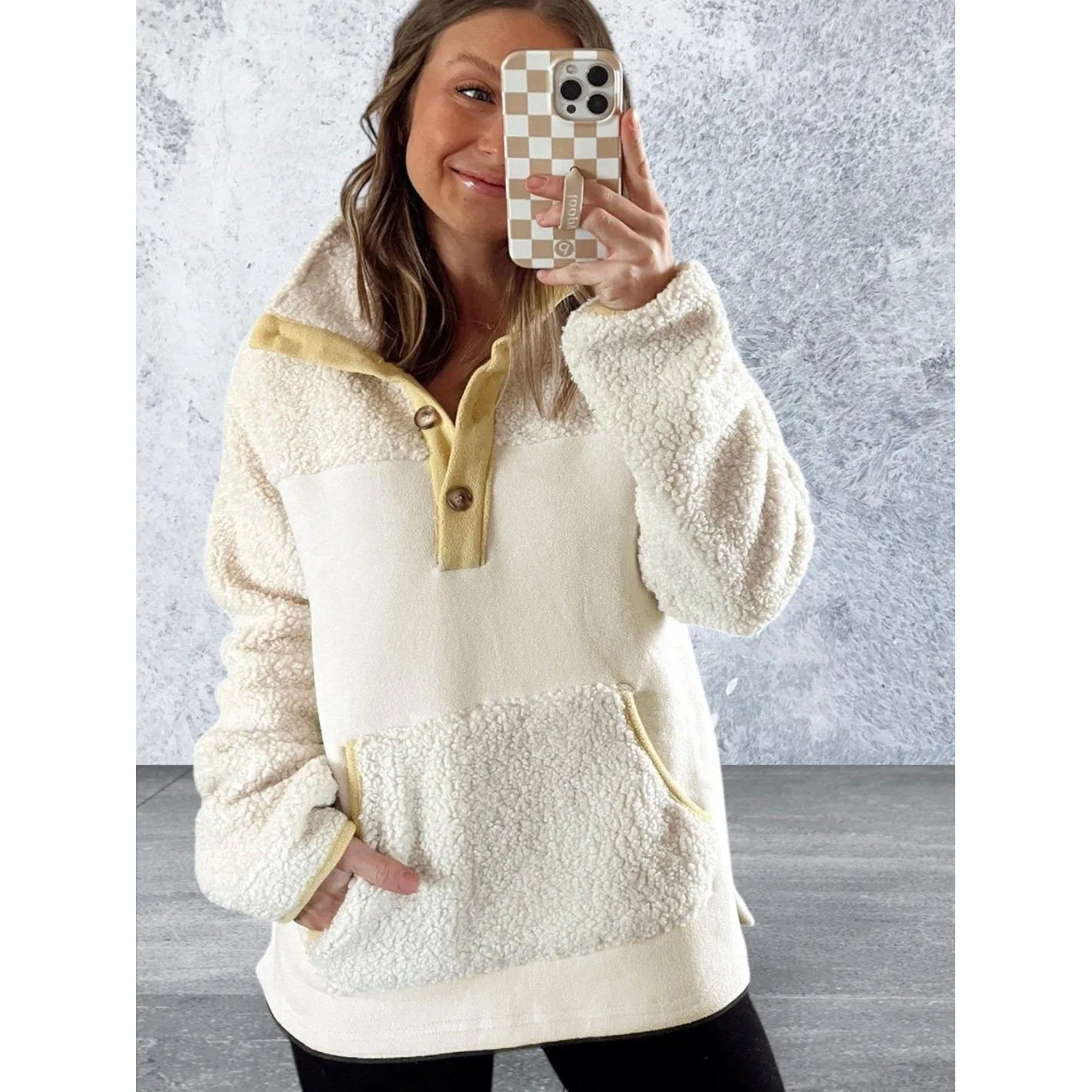 Long Sleeve  Fleece Buttons Collar Sweatshirt
