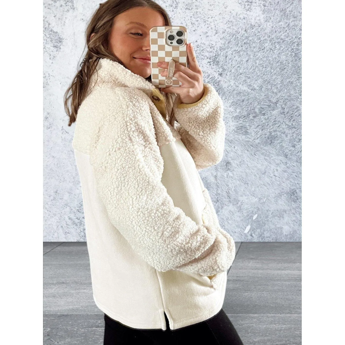 Long Sleeve  Fleece Buttons Collar Sweatshirt