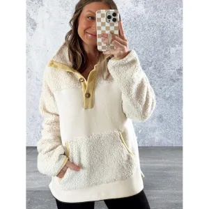 Long Sleeve  Fleece Buttons Collar Sweatshirt