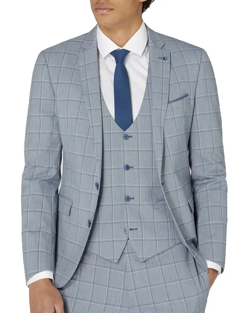 Luca Check Suit Jacket - Grey / Blue