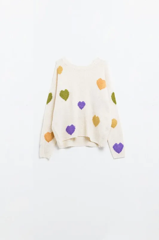 Mardi Gras Heart Sweater- Ivory