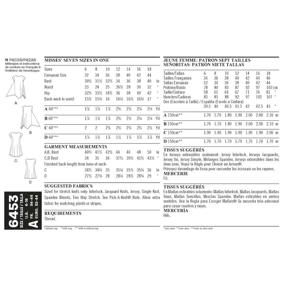 Newlook Pattern 6453 Misses' Easy Knit Tops
