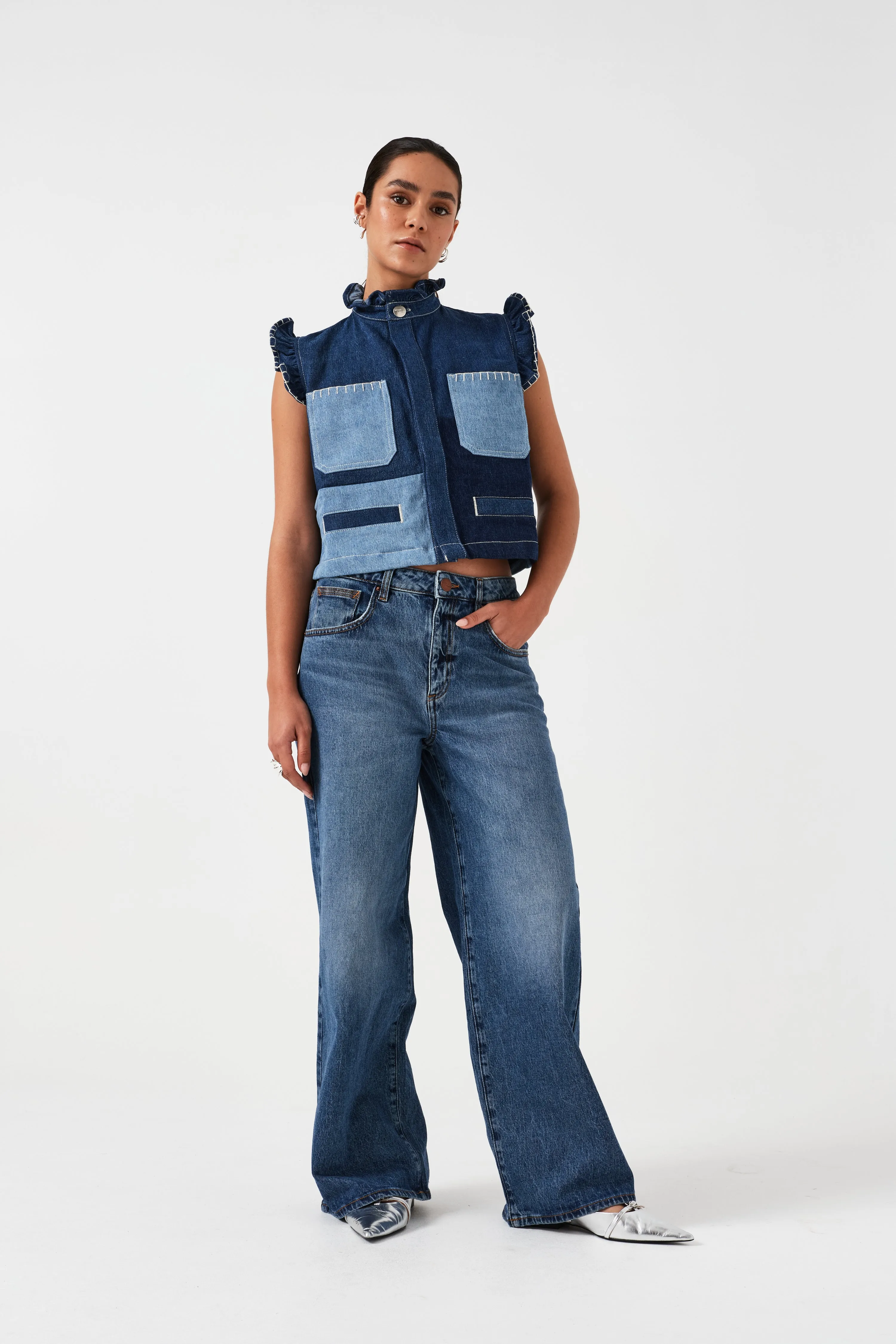 Pablo Vest in Patched Denim
