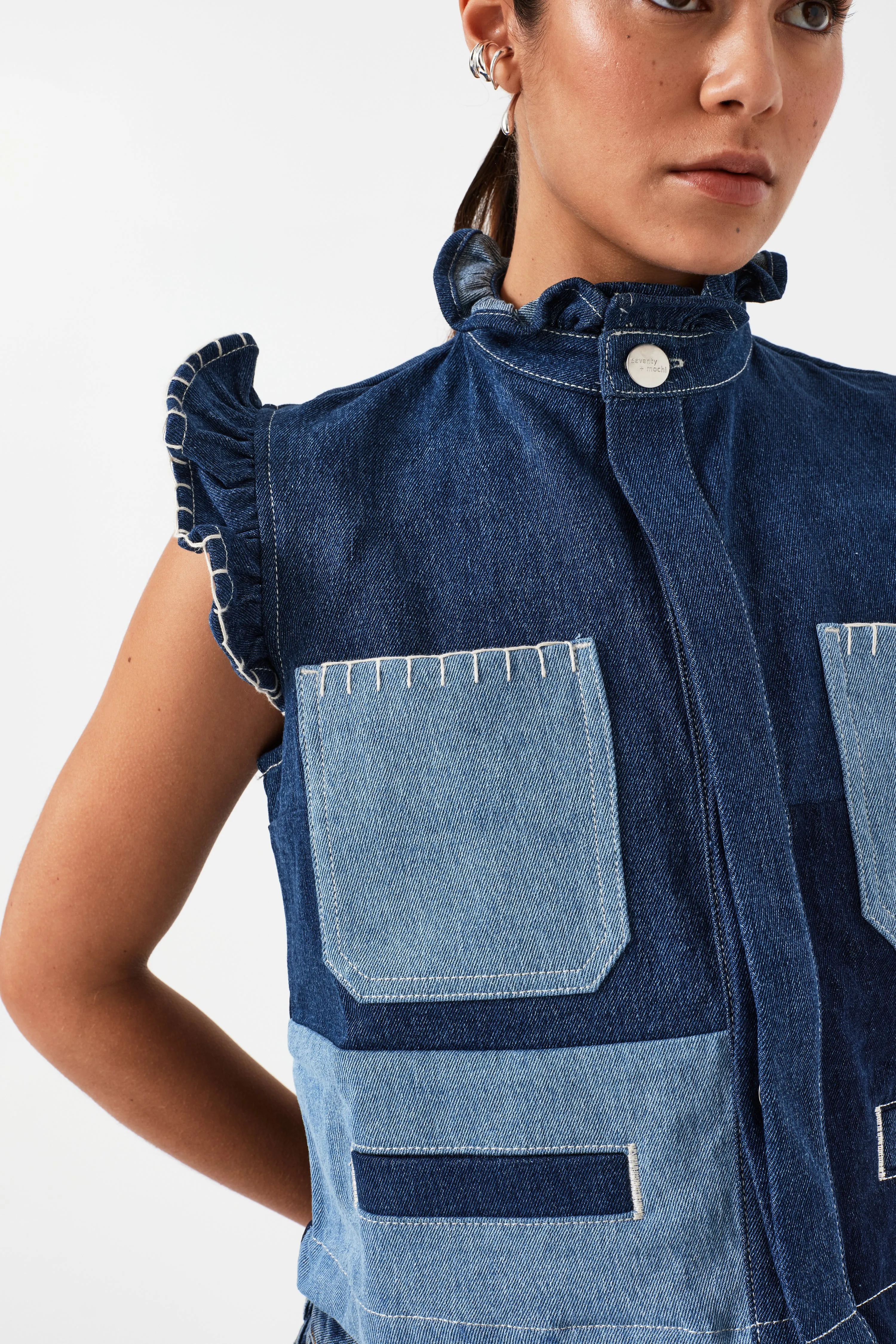 Pablo Vest in Patched Denim