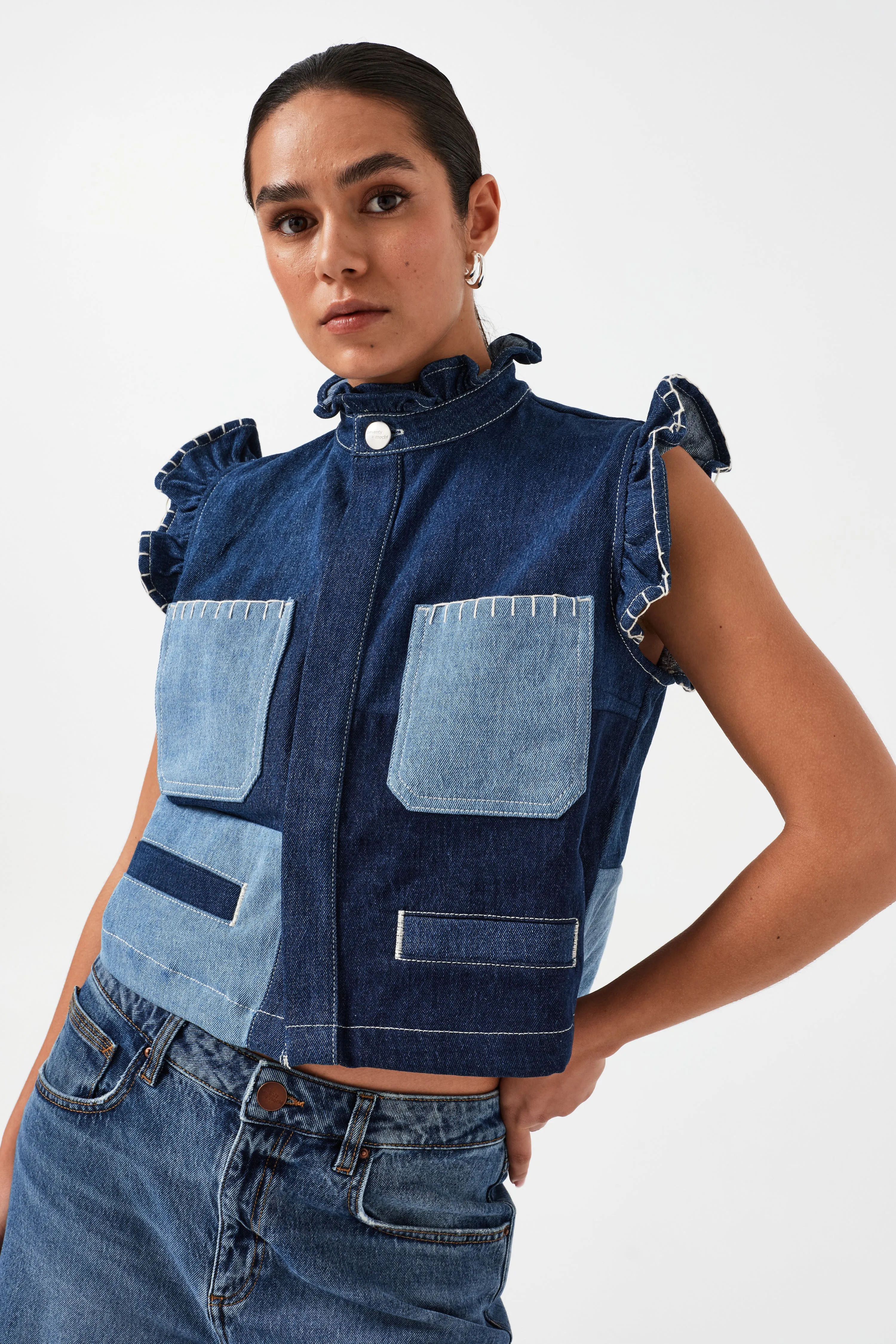 Pablo Vest in Patched Denim
