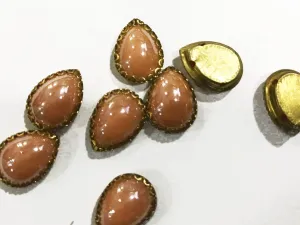 Peach Brown Drop Glass Stones with Flower Catcher (14x10 mm)