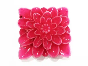Pink Square Resin Flower Stones (With Hole- 32x32 mm)