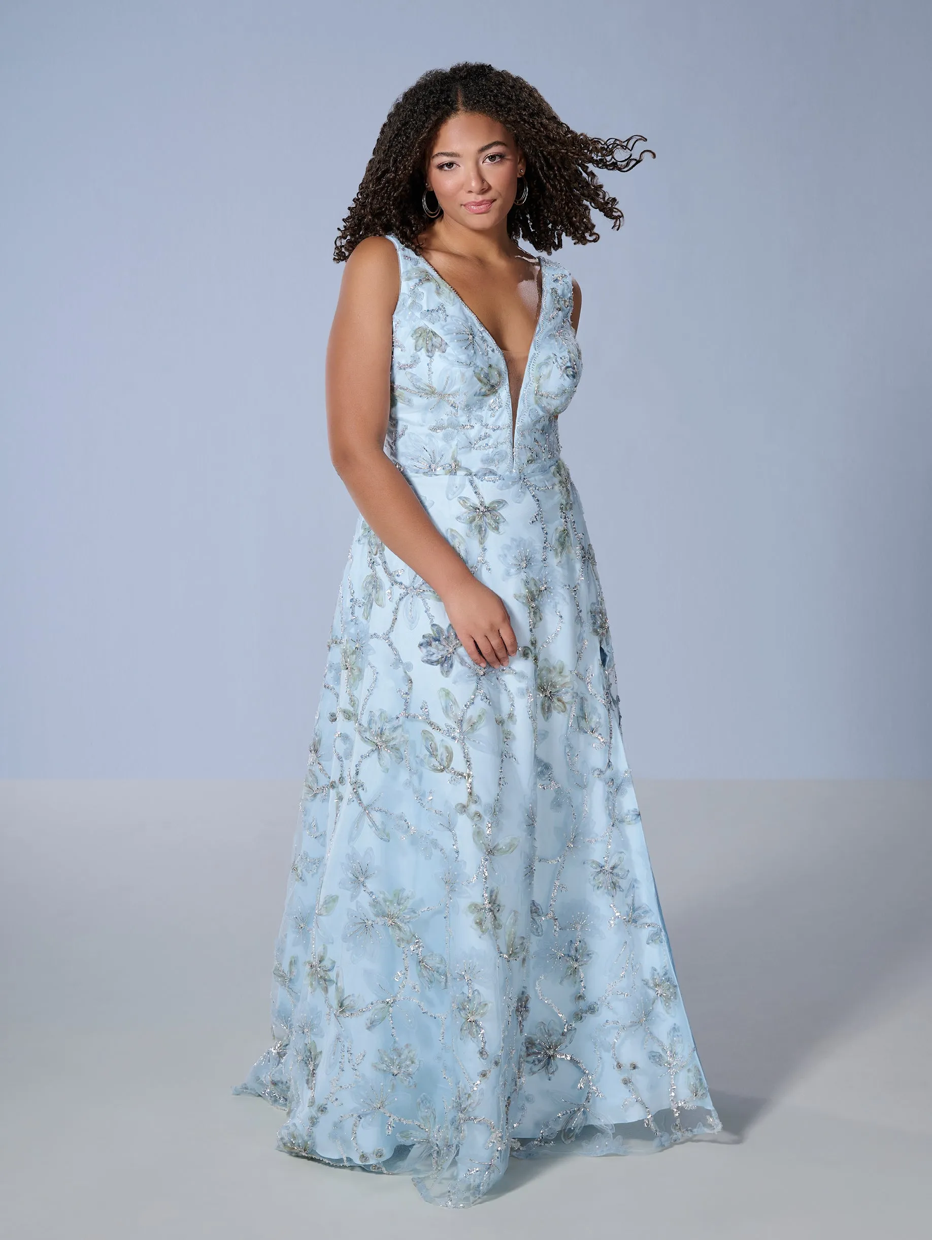 Plus Size Floral A-line Gown by Tiffany Designs 16249
