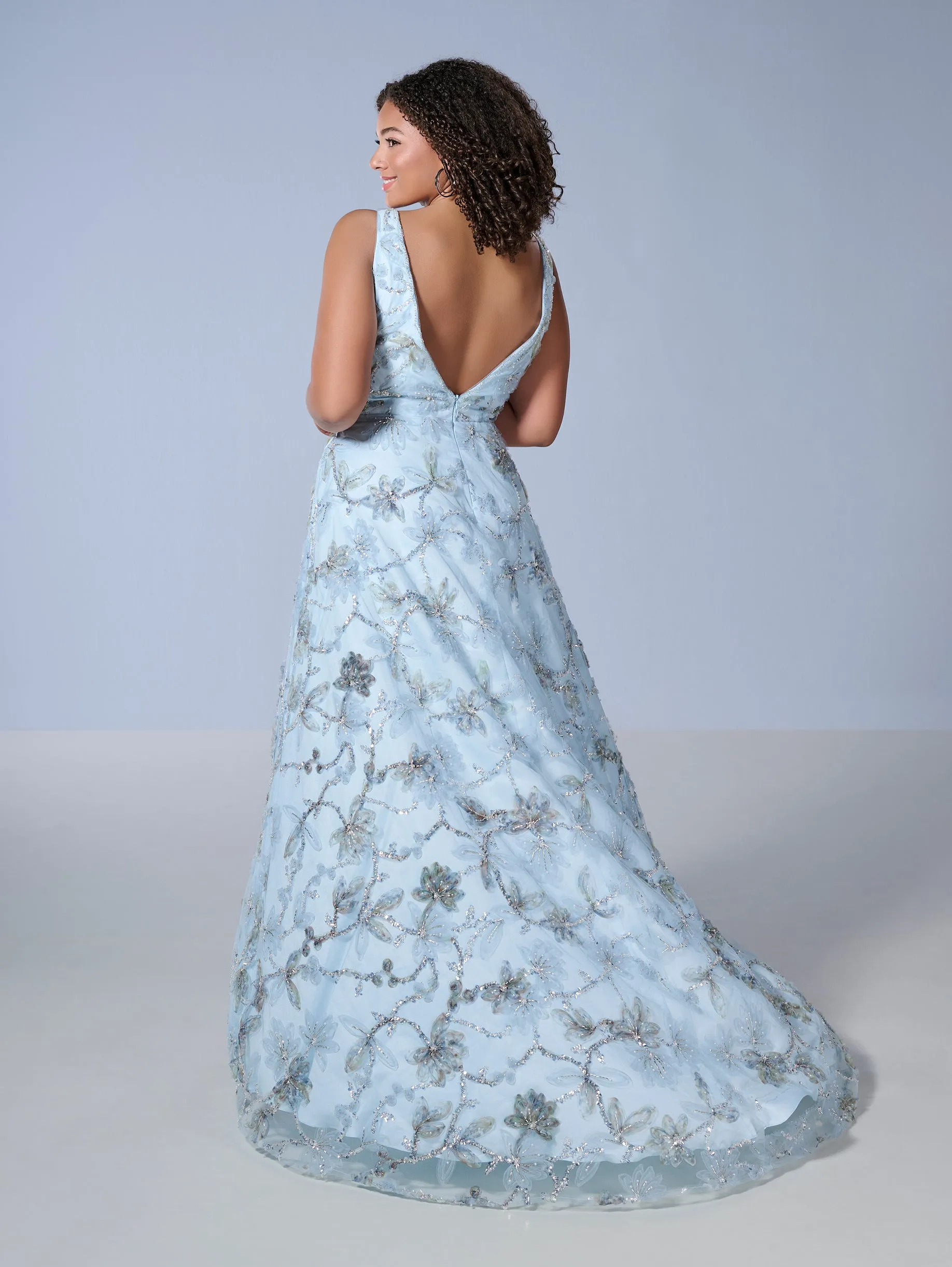 Plus Size Floral A-line Gown by Tiffany Designs 16249