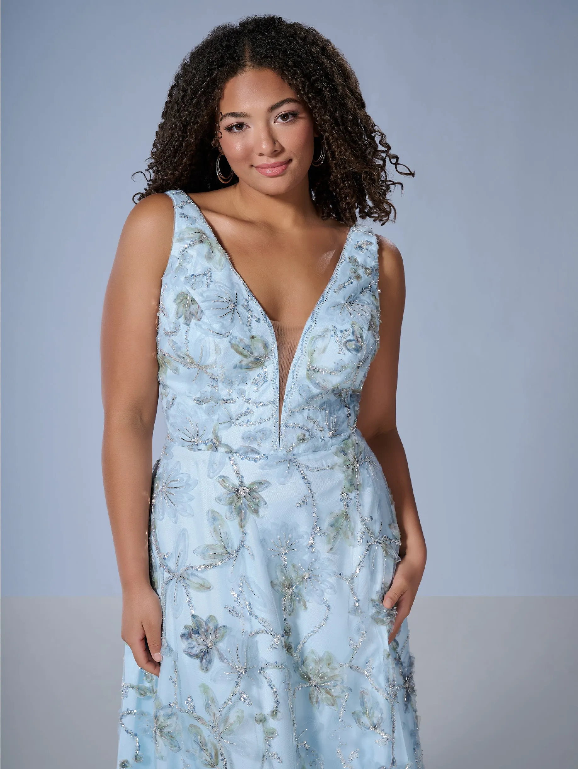 Plus Size Floral A-line Gown by Tiffany Designs 16249