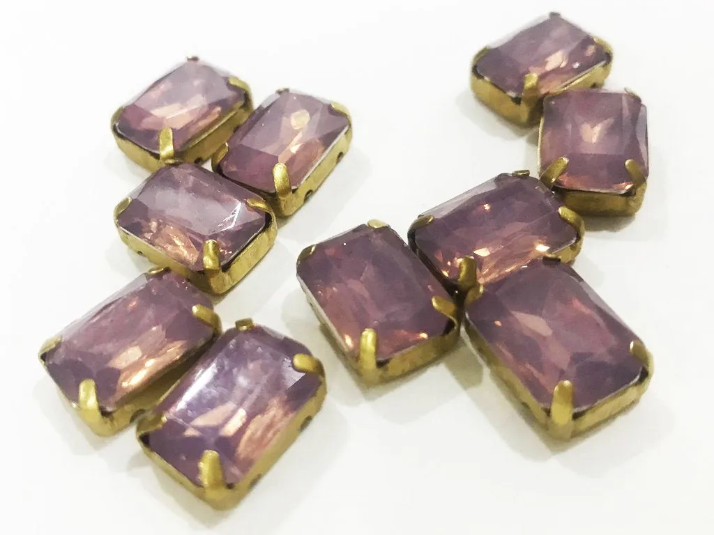 Purple Opal Rectangular Resin Stones with Catcher (14x10 mm) (Wholesale)