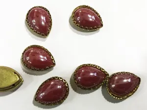 Red Drop Glass Stones with Flower Catcher (18x13 mm)