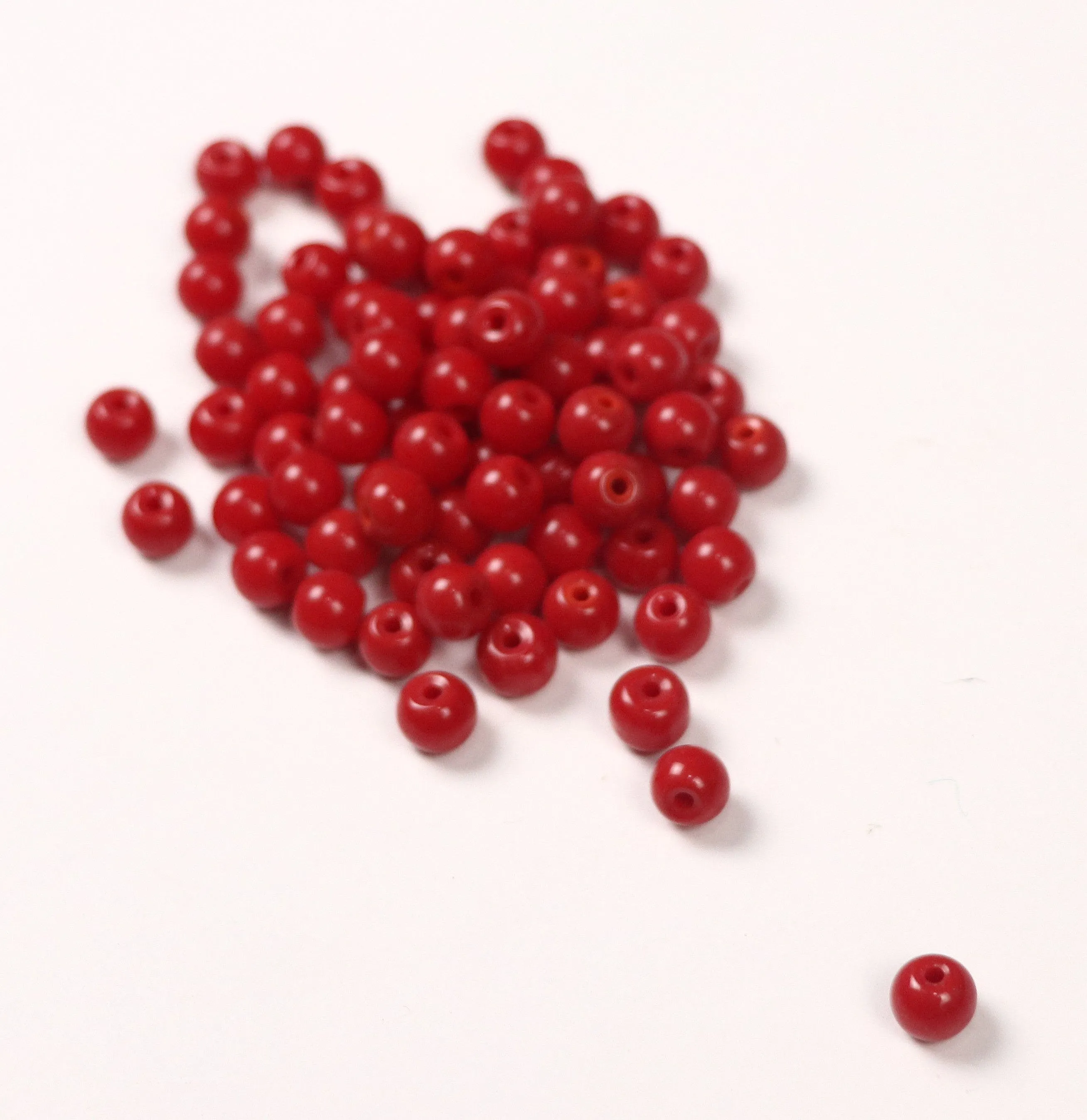 Red Fancy Round Glass Beads- 6 mm