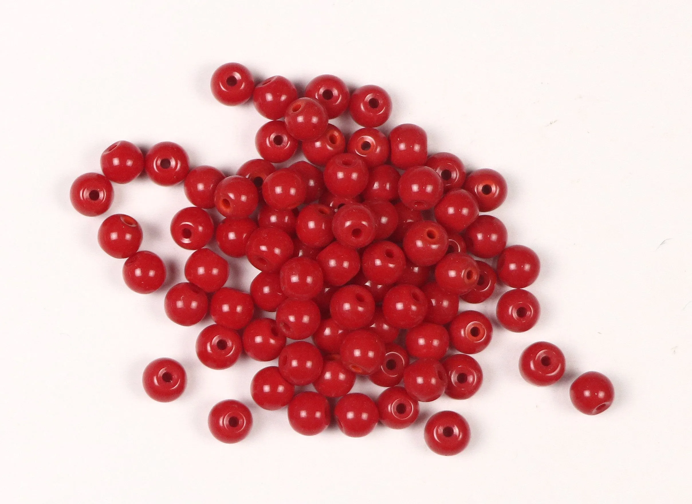 Red Fancy Round Glass Beads- 6 mm