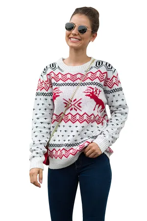 Reindeer Snowflake Pullover Sweater White
