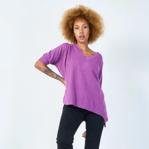 Relaxed V-neck knit top wholesale