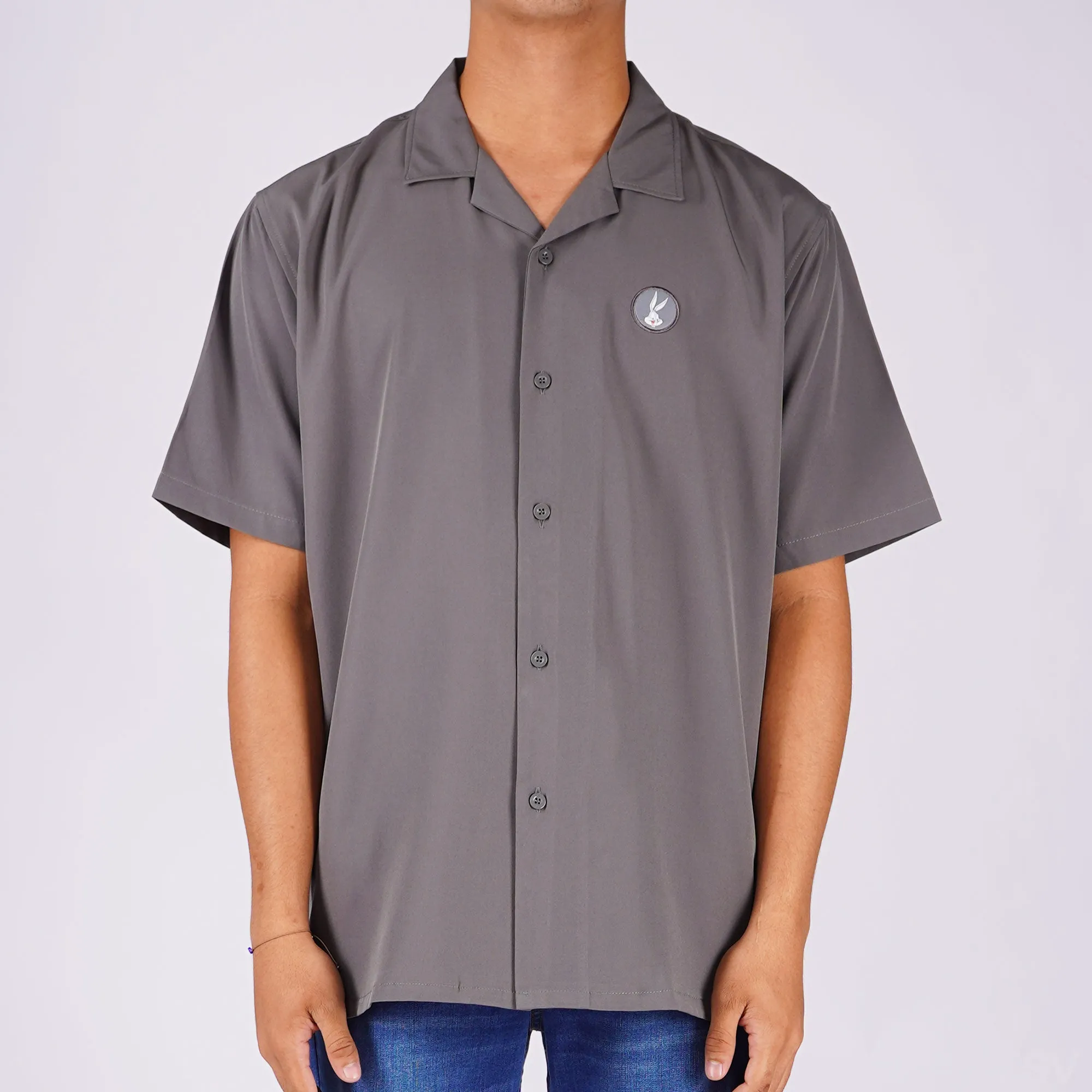 RRJ x Looney Tunes Men's Basic Woven Shirt Comfort Fitting Easy Iron Fabric 163052 (Dark Gray)