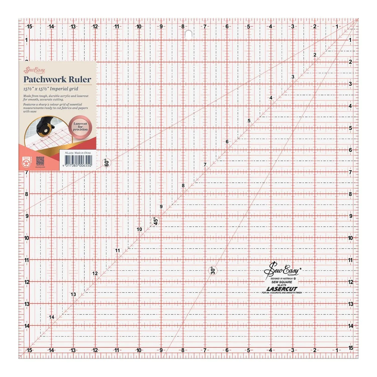 Sew Easy Quilting Patchwork Square Ruler 15.5" x 15.5"