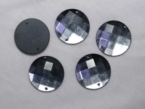 Silver 2 Hole Circular Glass Stones - 40 mm