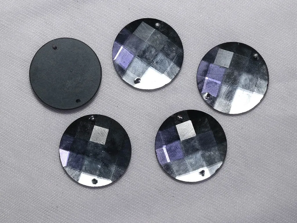 Silver 2 Hole Circular Glass Stones - 40 mm