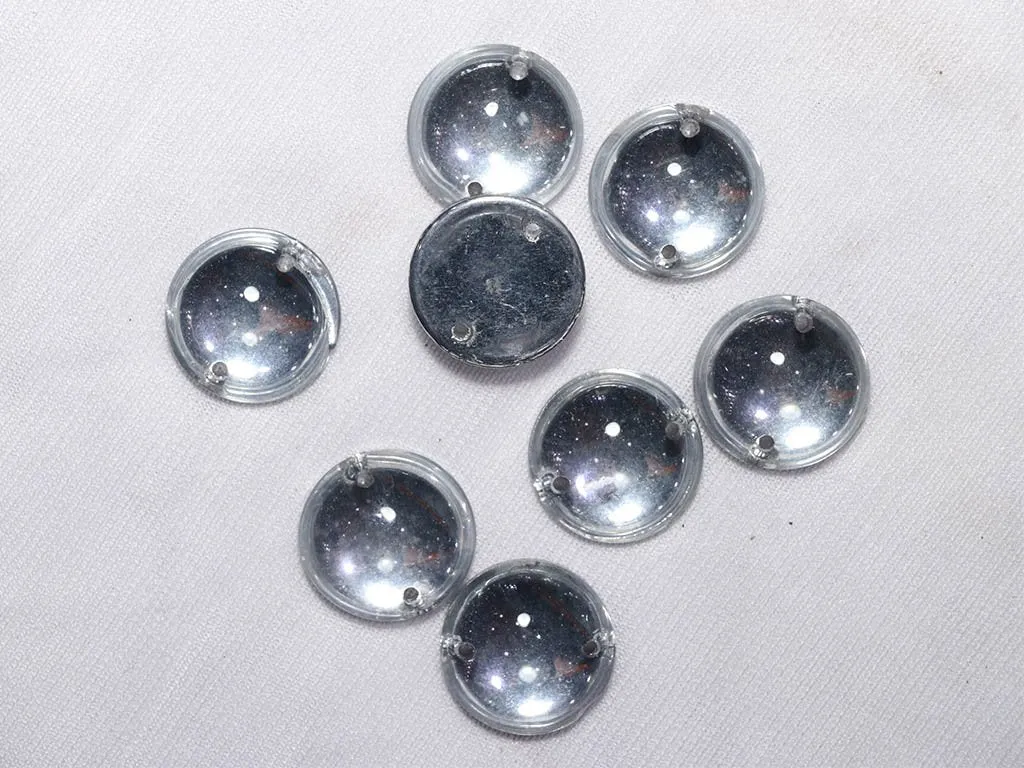 Silver Circular 2 Hole Glass Stones- 16 mm